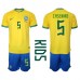 Tanie Strój piłkarski Brazylia Casemiro #5 Koszulka Podstawowej dla dziecięce MŚ 2022 Krótkie Rękawy (+ szorty)